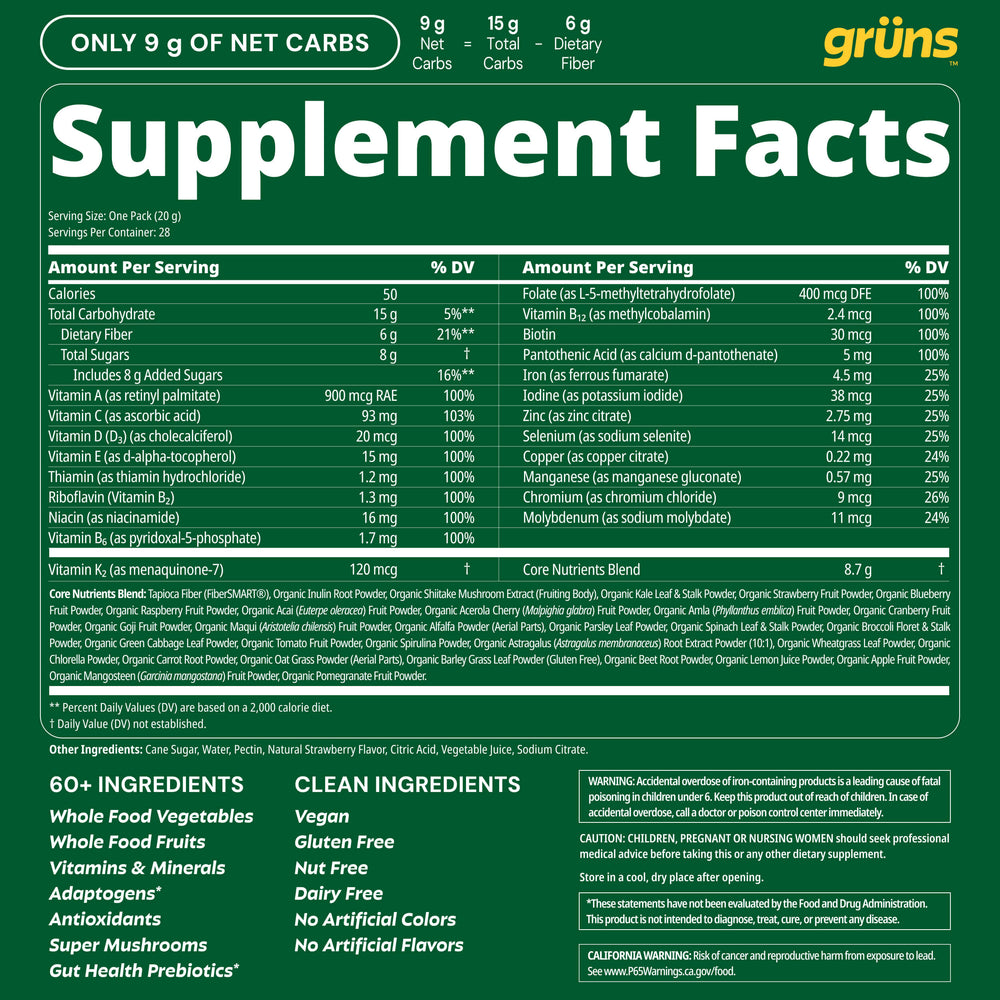 Gruns Adult Super Greens Multivitamin Gummies,
